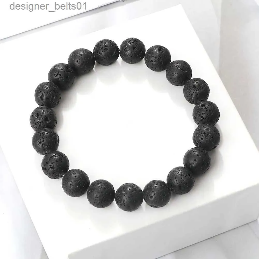 Charme Bracelets 6mm 8mm 10mm perles de pierre volcanique naturelle Bracelets lave noire hommes Bracelet aromathérapie huile essentielle diffuseur Bracelet pour femmes L231214