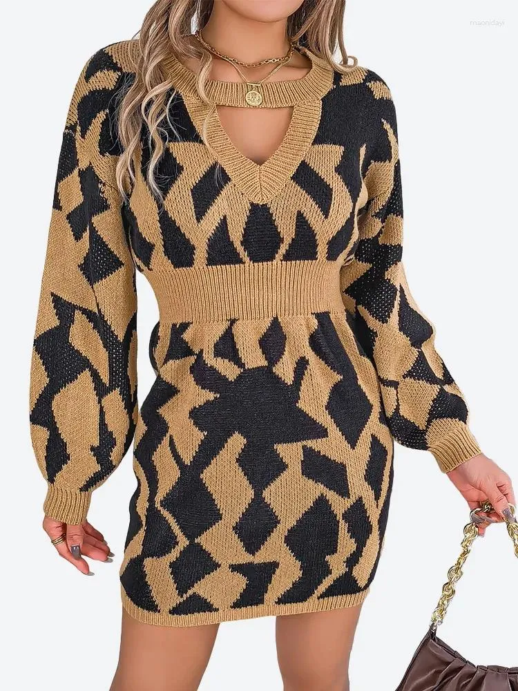 Повседневные платья Benuynffy, женское платье-свитер с колье и воротником Y2k, осень-зима, модный вязаный мини-пуловер с длинным рукавом и фонариком