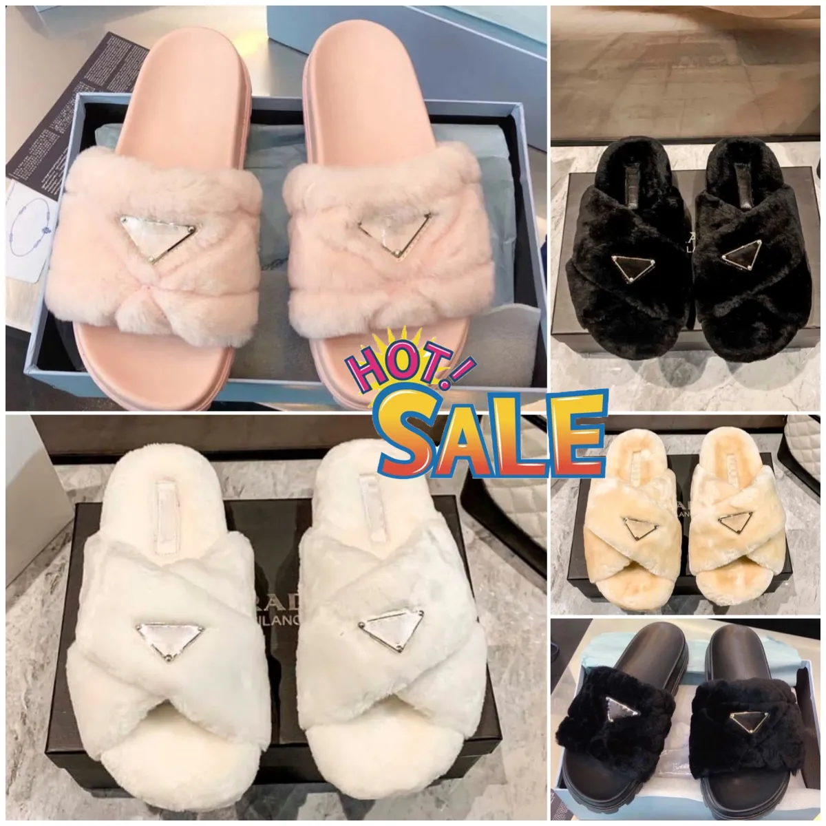 Lujo P Mujeres con caja Diseñador Zapatillas de piel Sandalias Diapositivas planas Chanclas Triángulo Cuero Mocasines al aire libre Zapatos Ropa de playa Zapatillas Negro Blanco