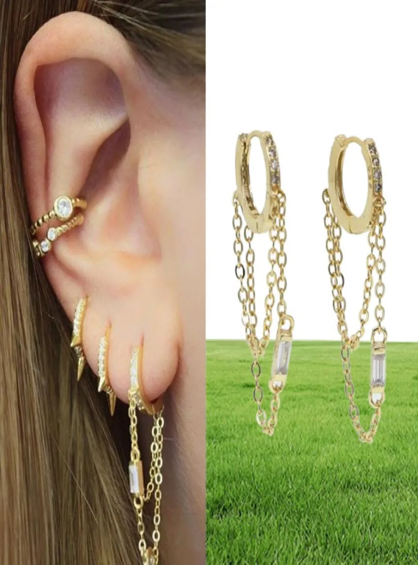 tassel chain earring with cz mini hoop gold plated fashion european women ladies gorgeous fashion trendy earrings jewelry6854801