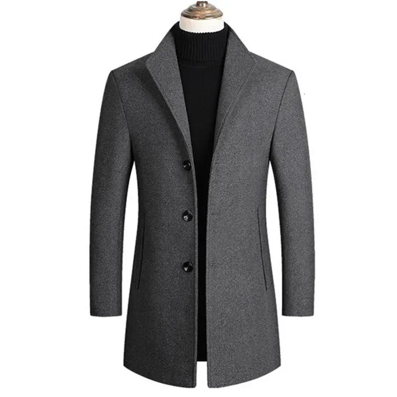 Men's Wool Blends Men Wool Blends Coats Trench Pea Coat Spring Winter Solid Color High Quality Men's Wool Jacket Luxurious Brand Clothing 231211