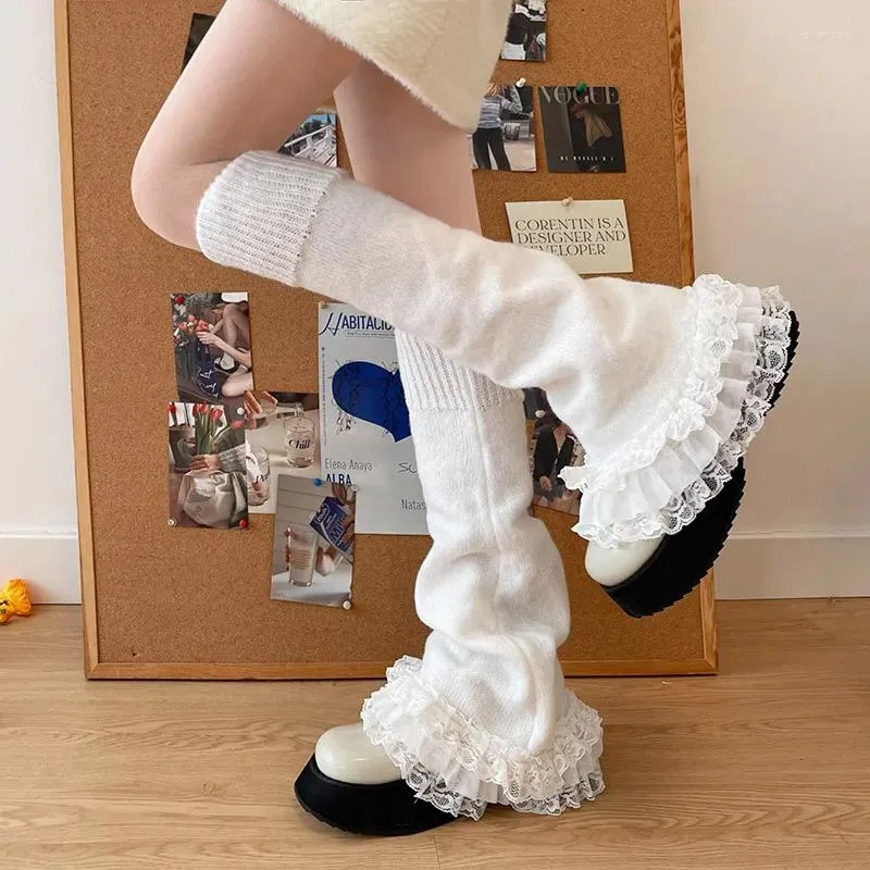 Kadın Çoraplar y2k kızlar vintage jk lolita sevimli dantel fırfırlar düz renkli siyah beyaz diz ayak kapağı