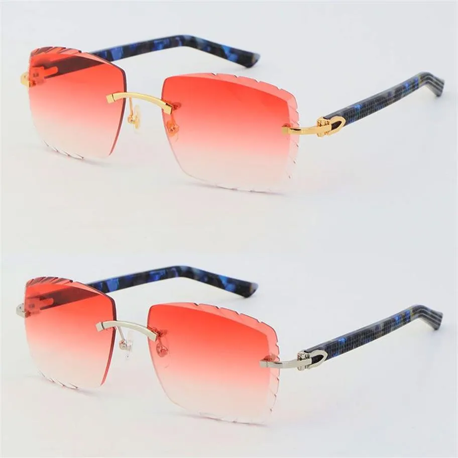 Whole Selling Latest Glasses Marble Blue Plank Rimless Sunglasses 3524012-A Fashion High Quality Male and Female 18K Gold Meta291l