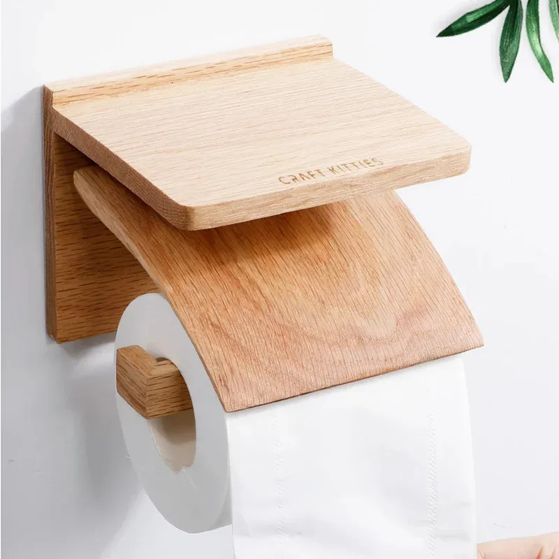 Soporte de madera maciza para pañuelos, portarrollos de papel higiénico  montado en la pared, estante, servilletero