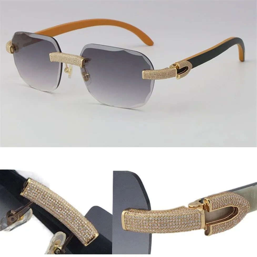 2022 New Limited edition Model Micro-paved Diamond Sunglasses Original Wood Rimless Sun Glasses 18K Gold C Decoration Male Female 2740