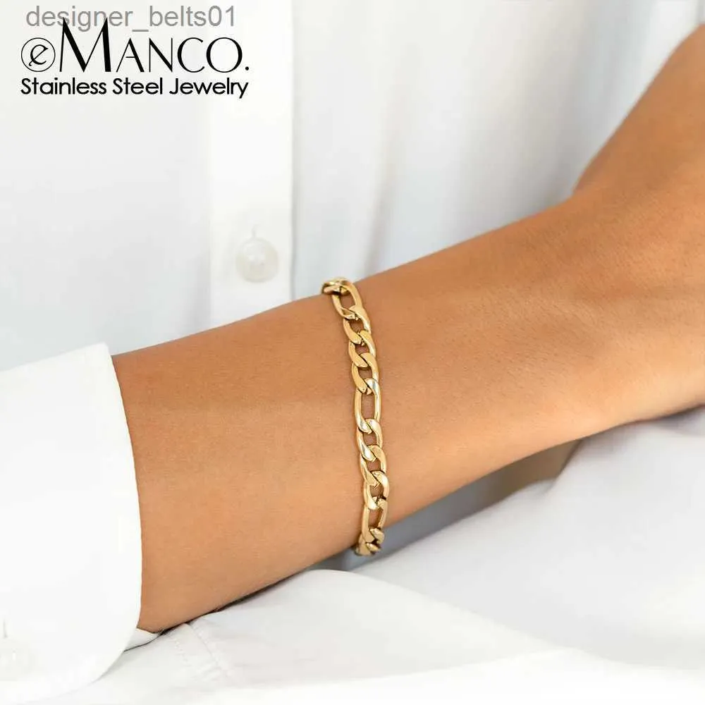 Charm Bracelets eManco Female Figaro Link Chain Stainless Steel Bracelet Gold Color Charm Bracelets Chain Bracelets for Women Man GiftsL231214