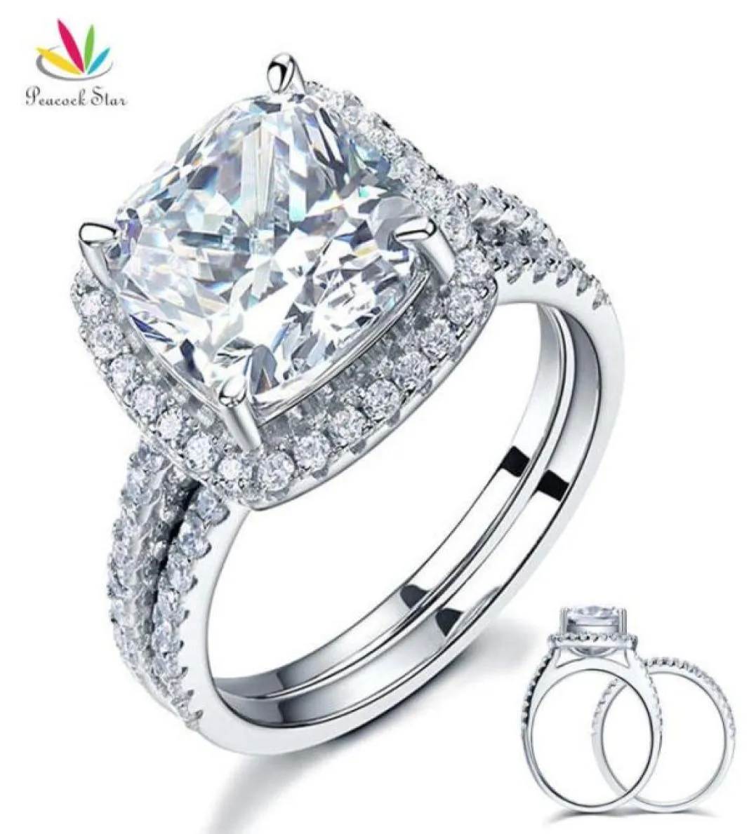 PEACOCK STAR 5 CT CUSHION CUT Wedding Engagement Ring Set Solid 925 Sterling Silver Jewelry CFR8205 J1907157591659500313