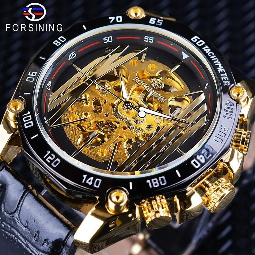 Forsining Dial Big Dial Steampunk Design Luxury Golden Gear Movement Men Gen