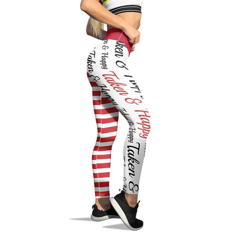 Love Print Yoga Leggings: Stylish Stripes, Push Up Design For