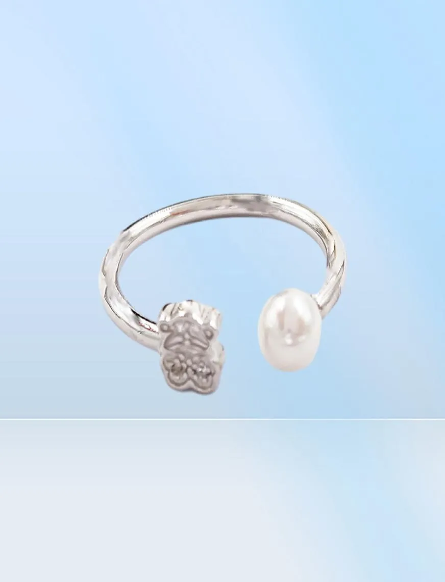 El anillo de cachorros de oro blanco con joyería de diamante y oso paerl 925 Sterling Andy Jewel 7152650107126073