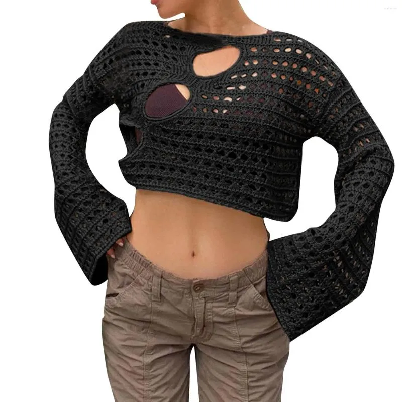 Womens Sweaters Y2K Hollow Out Cropped Knit Smock Top Women Sexy Fishnet Knitted Sweater Loose Distressed Crochet Pullovers Crop Tops From 14 34 DHgate