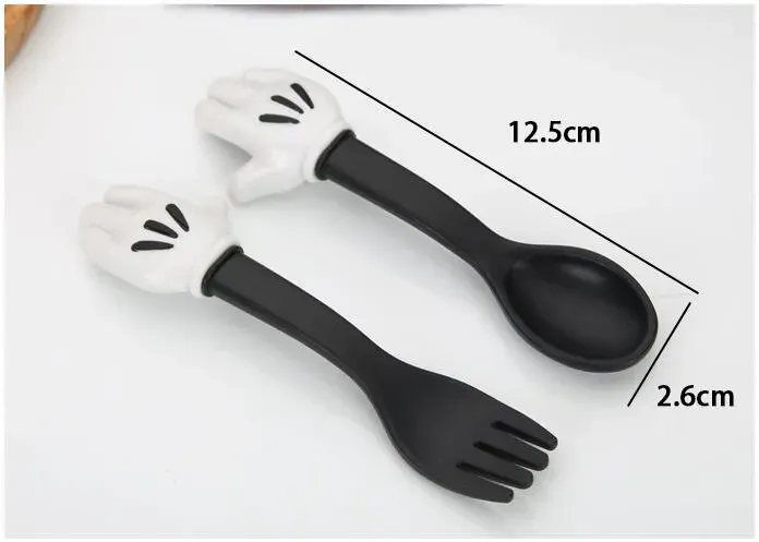 Baby Feeding Fork Spoon Sets Mouse Palm Shape Cutlery Toddler Dinnerware Portable Utensil Kids Learning Eat Tools