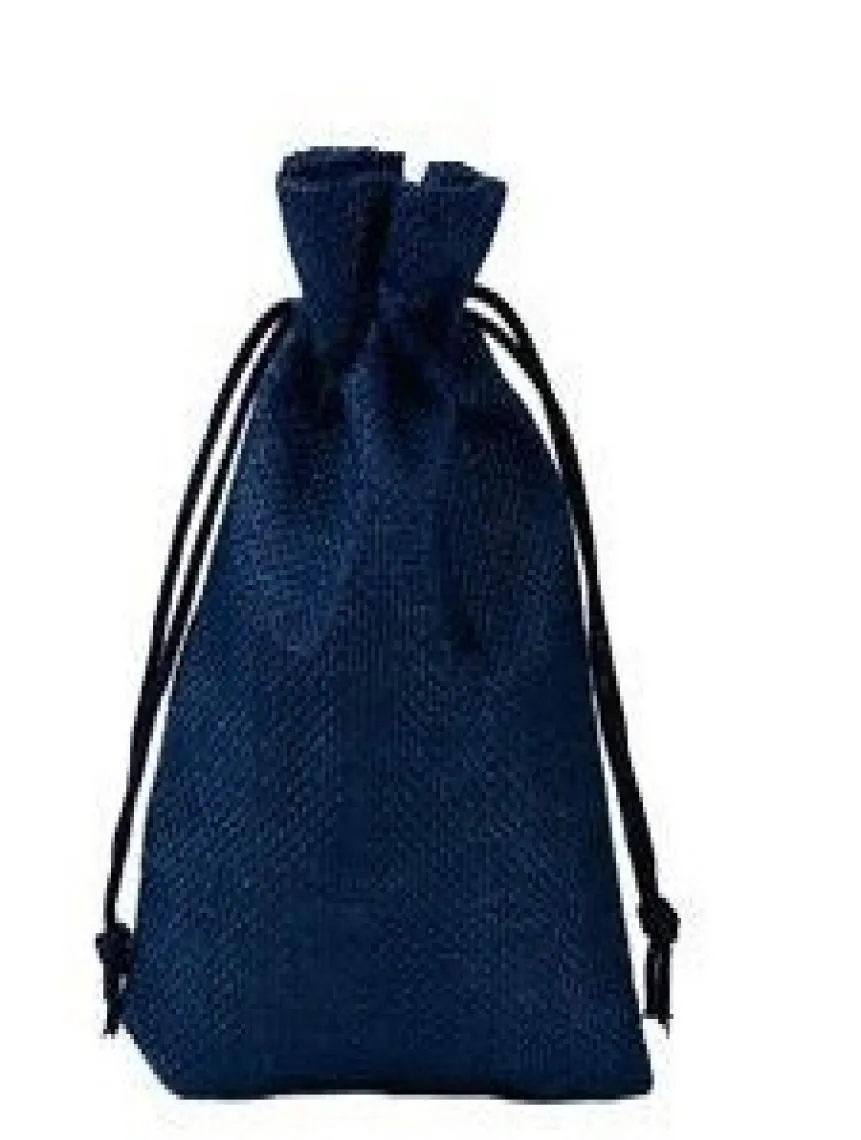 7x9cm 9x12cm 10x15cm 13x18cm Dark Blue Mini Pouch Jute Bag Linen Hemp smycken Presentpåse dragskonväskor för bröllop favoriter7148315