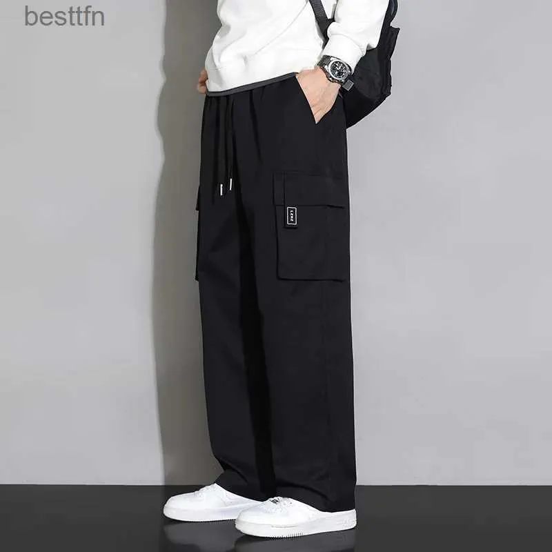 Mäns byxor Lastbyxor Herrarna Löst breda ben High Street Korean Straight Leg Pants Draping Square Grid Sports Casual PantsL231212