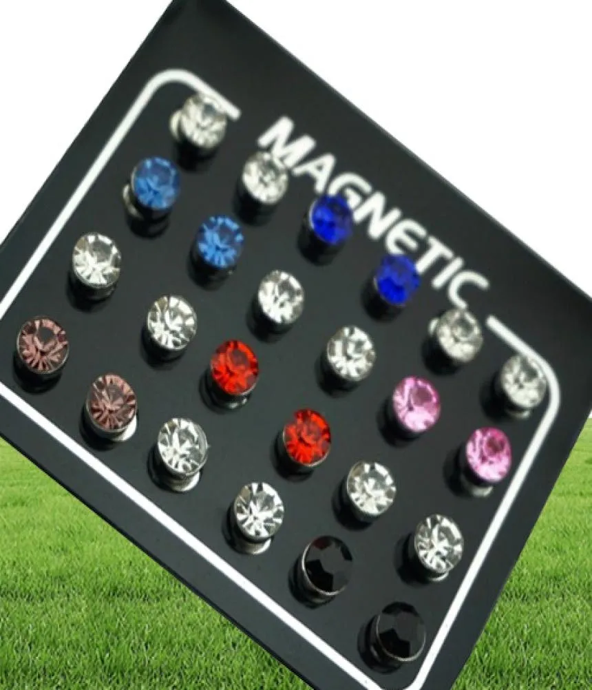 Regelin 12 Pairlot 4567mm Round Round Crystal Rhinestone Magnet Stud arring Puck Women Mens Magnetic Fake Ear Pluge Jewelry5354626