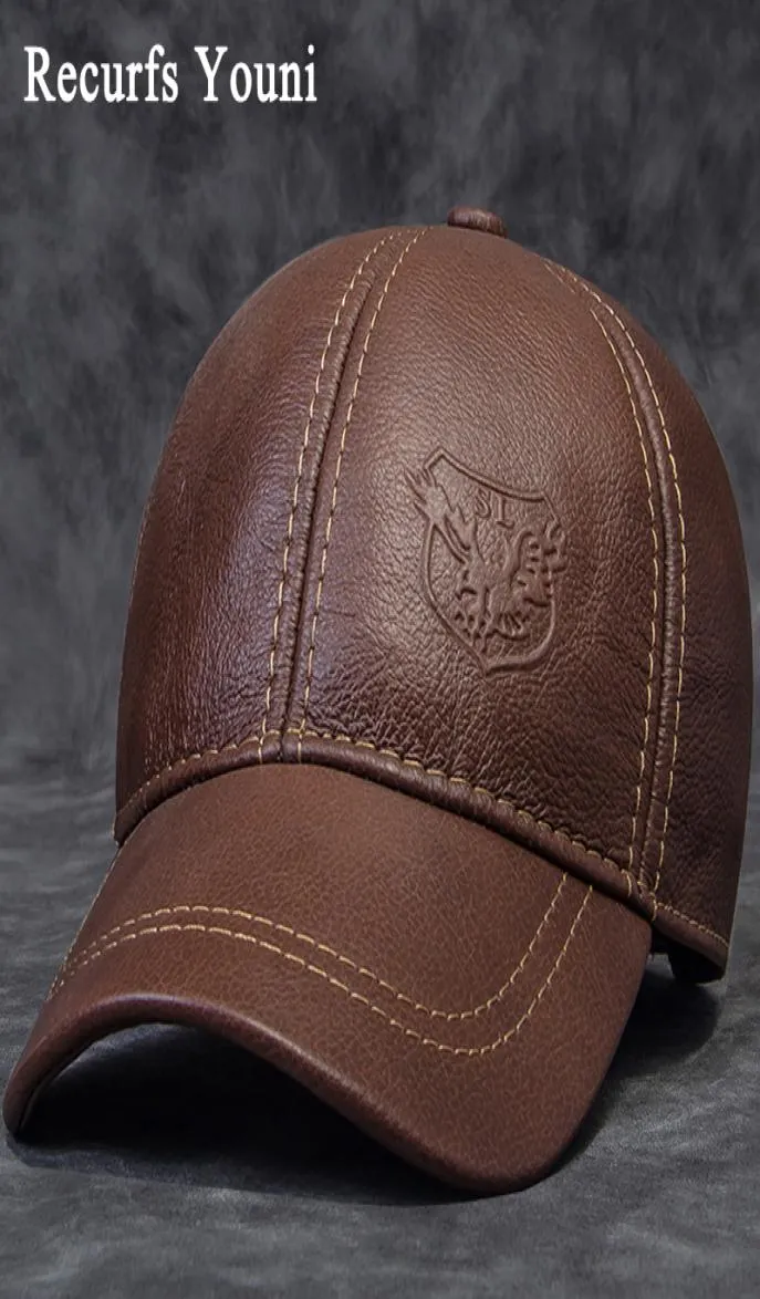 2020 Winter Male Genuine Leather Eagle Print 5660CM BlackBrown Baseball Caps For Man Casual Street Gf Gorras Dad Hat RY119 T20084258369