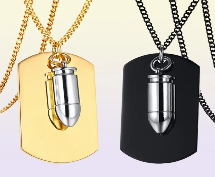 Stainless Steel Men's Blank Dog Necklace with Bullet Pendant on Chain - Silver, Gold, Black2367147