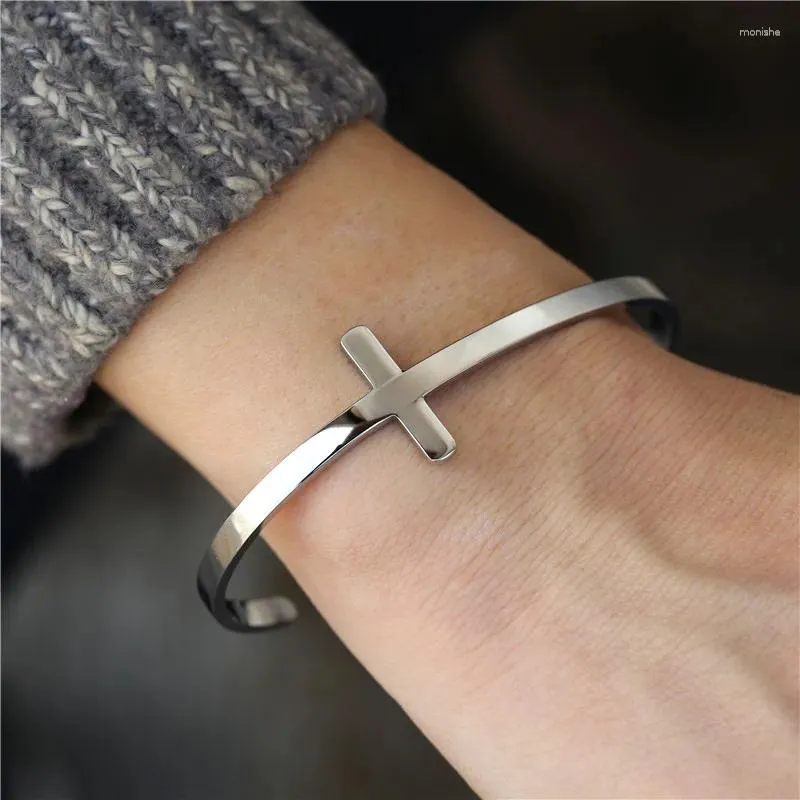 Bangle Simple Stainless Steel Twisted Woven Bracelet For Men Silver Color Cross Opening Wrist Cuff Unisex Exquisite Jewelry