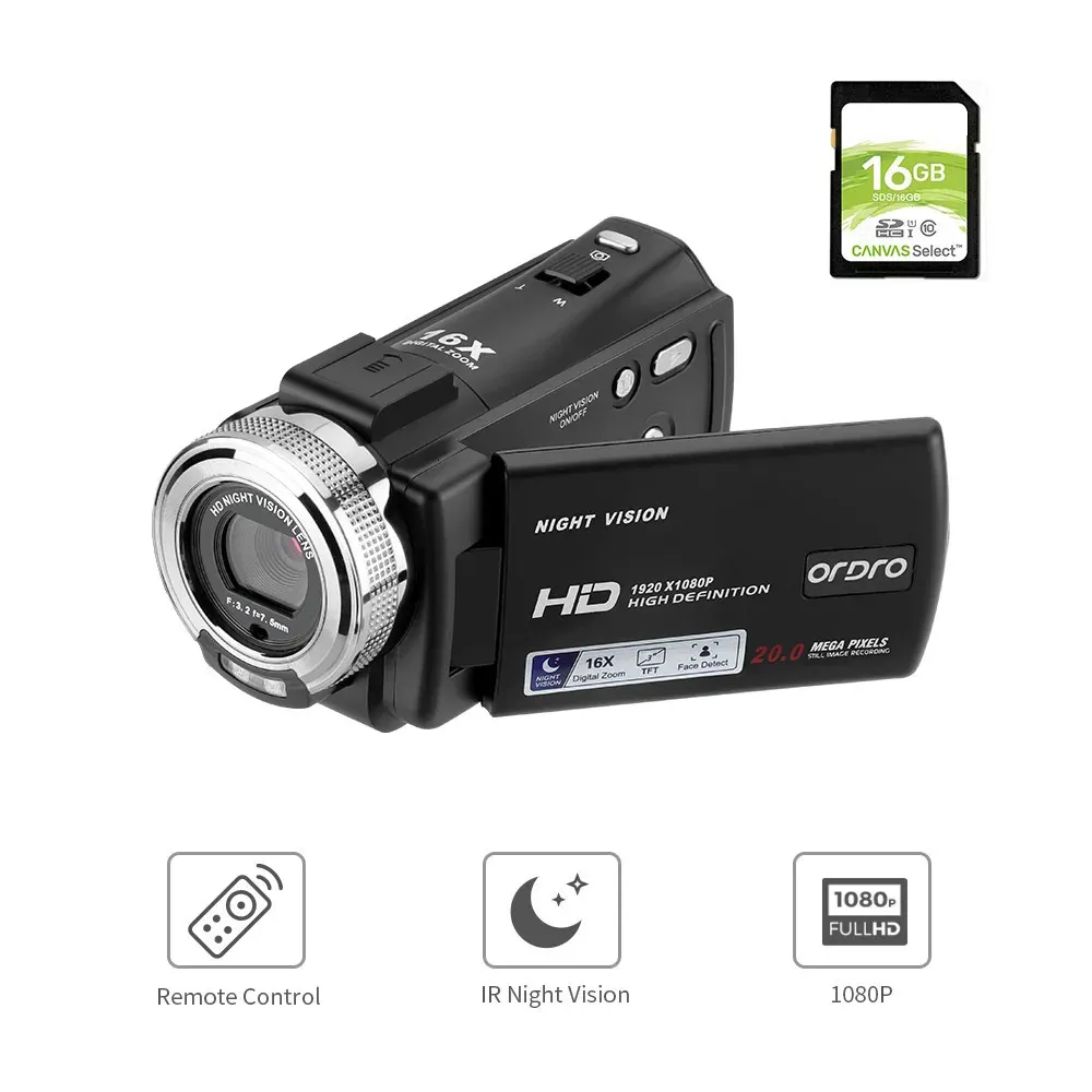 Câmeras de vídeo de ação esportiva Câmera Home Filmadora Retro Full HD Ordro V12 1080P Infravermelho Night Vision Digital Mini DV Recorder Filmadora 231212