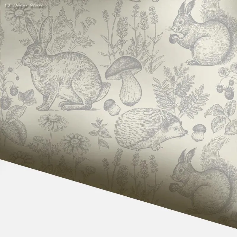 Fonds d'écran Forêt Plante Animal Papier peint Champignon Peel Stick Amovible Auto-Adhésif Dessin animé pour bébé enfants