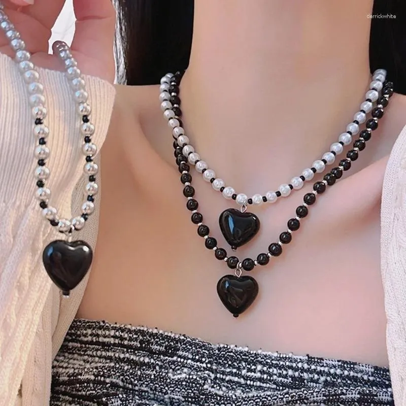 Collier ras du cou en perles d'amour coréen, pendentif en forme de cœur, doux et Cool, pour femmes et filles, bijoux à la mode, cadeaux, goutte