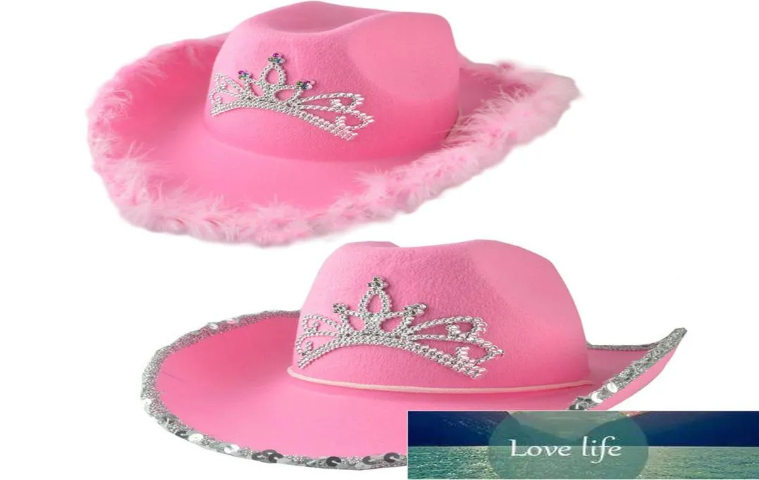 Crown Pink Cowboy Caps Western Cowgirl Hat For Women Girl Feather Edge Shiny paljetter Tiara Cowgirl Hats Party Fedora Caps FA6106380