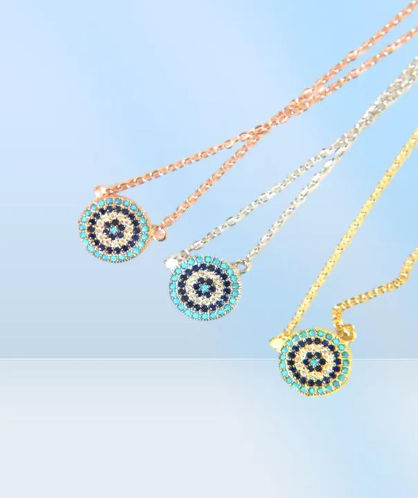 Классическое ожерелье из стерлингового серебра 100 925 пробы, круглый диск с микро-паве, разноцветное cz, бирюзовое очарование от сглаза, подарочная цепочка для счастливой девушки9227170