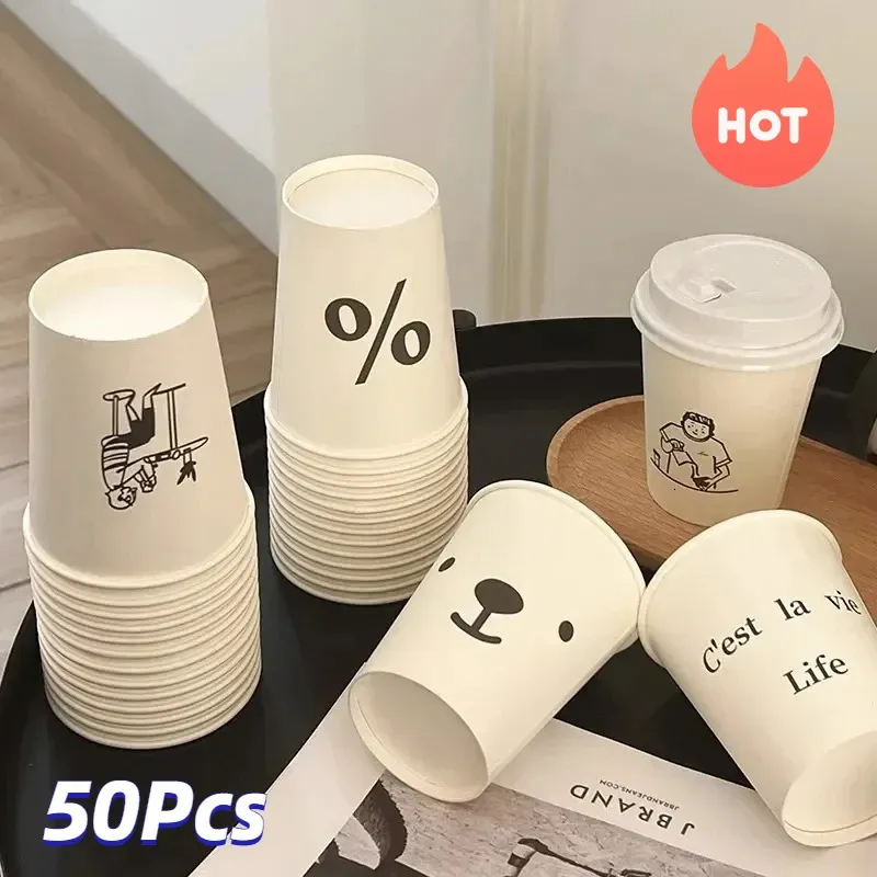 Copas de vino 50 unids 250 ml Tazas de papel desechables Espesadas Hogar Café Leche Cumpleaños Cocina Fiesta Vajilla Burbuja Taza de té 231211