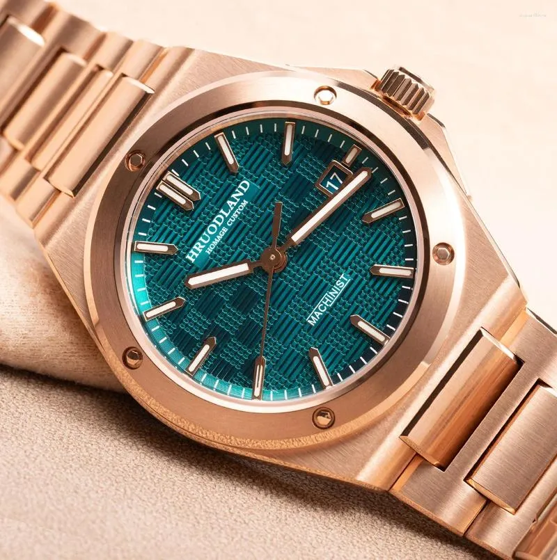 Armbanduhren Hruodland Uhr für Männer Rose Golden F024 Retro Classic Saphirglas PT5000 Uhrwerk Automatische mechanische Edelstahl