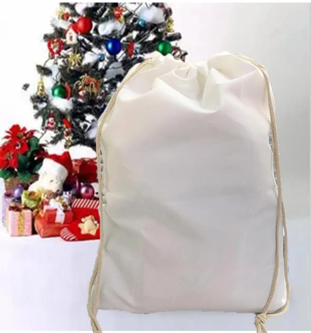 Natale grande sublimazione in bianco sacco di Babbo Natale in cotone con coulisse borsa regalo personalizzata per caramelle fai da te decorazione per feste7236943