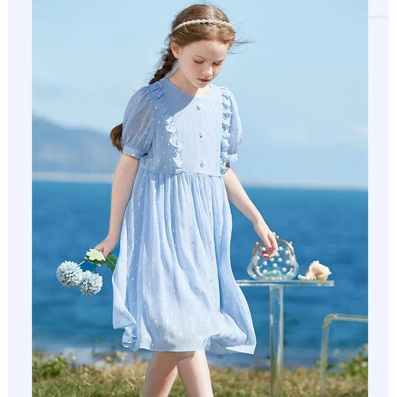 Girl Dresses Summer Dress Loose Fitting Flesh Blocking And Stylish Short Sleeved Chiffon Children's Princess