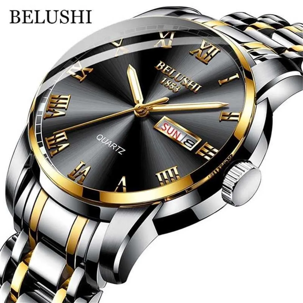 BELUSHI Top Brand Watch Men Stainless Steel Business Date Clock Waterproof Luminous es Mens Luxury Sport Quartz Wrist 220117192n