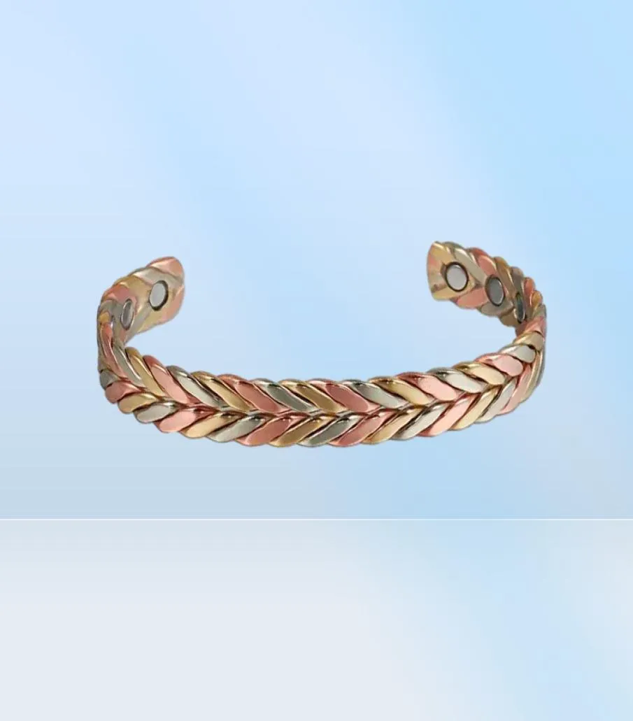 Wollet smycken Set magnetiska rena koppararmband Bangle Ring för män Kvinnor Anti artrit med 6 magneter smärtlindring 21120425423903384