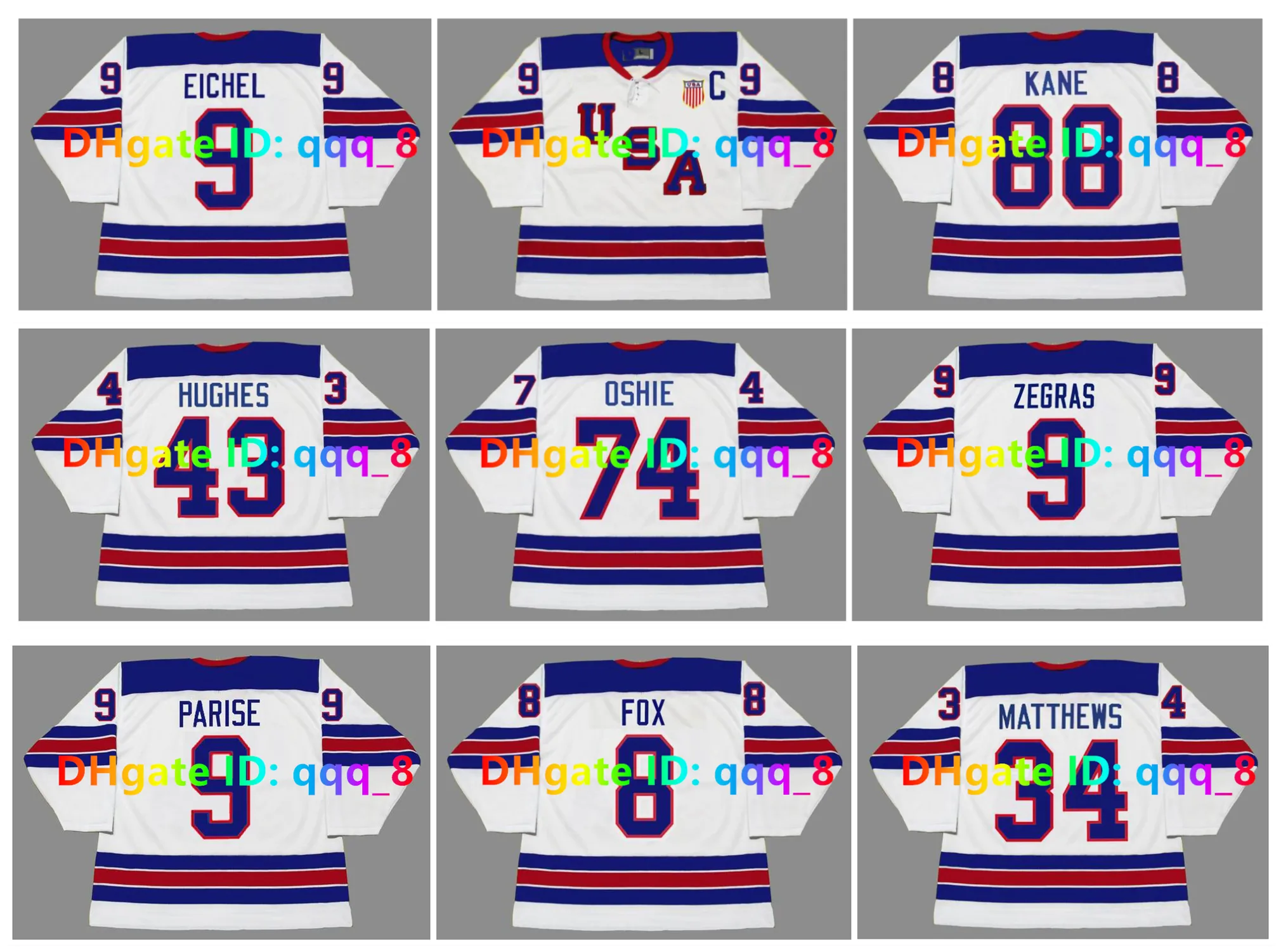 Team USA Throwback Hockey Jerseys Patrick Kane Auston Matthews Jack Eichel Luke Hughes Trevor Zegras Cole Caufield Adam Fox Charlie McAvoy Brady Tkachuk Taille S-4XL