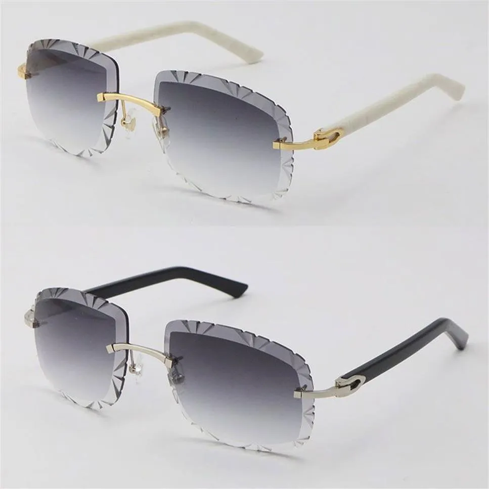 Whole T8200762 Randlose schwarze weiße Plank-Sonnenbrille Damenbrille Unisex-Sonnenbrille Fahren Metallrahmenbrille 18K Go190W