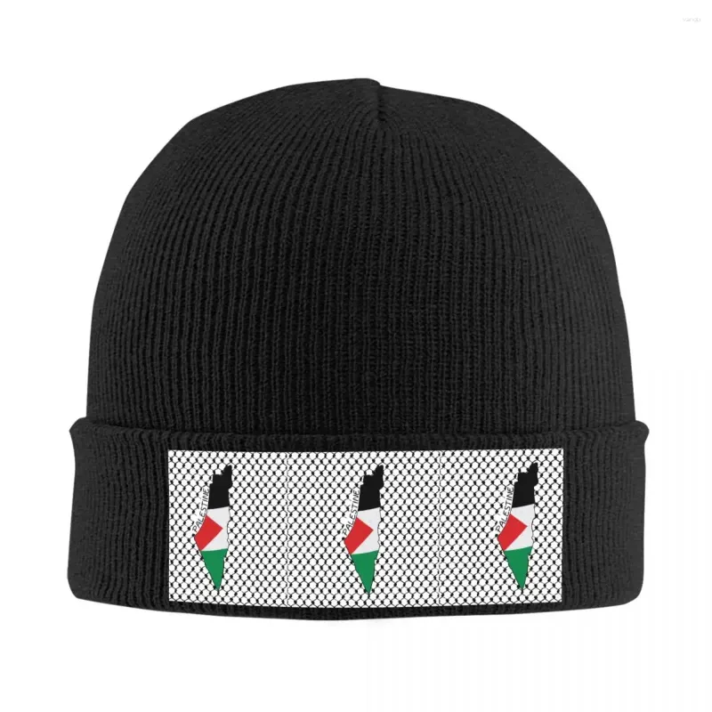 ベレーツパレスチナ旗の地図パレスチナのクフィヤハッタ女性のための帽子を編む男性ビーニーウィンターハットケフィエパターンヒップホップメロンキャップ