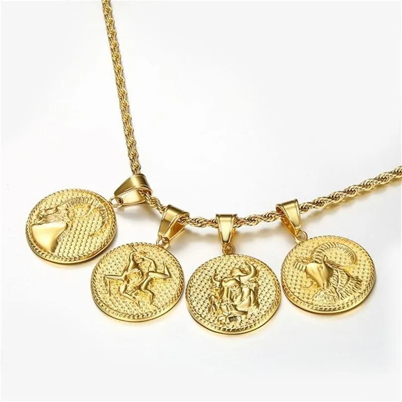 12 Segno zodiacale Oroscopo Collane con pendente per Uomo Donna Oro Ariete Leone 12 Costellazioni Collana con gioielli 201013262r