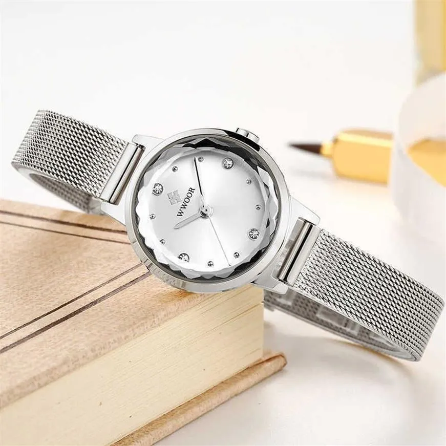 Woor Silver Watch Watch Watches Damie Stalowe stalowe Bransoletka Bransoletka żeńska wodoodporna zegar Relogio feminino 210603234n