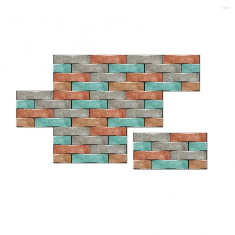 Autocollants muraux à motif de brique colorée européenne, 6 pièces, décalcomanies imperméables, décoration de maison