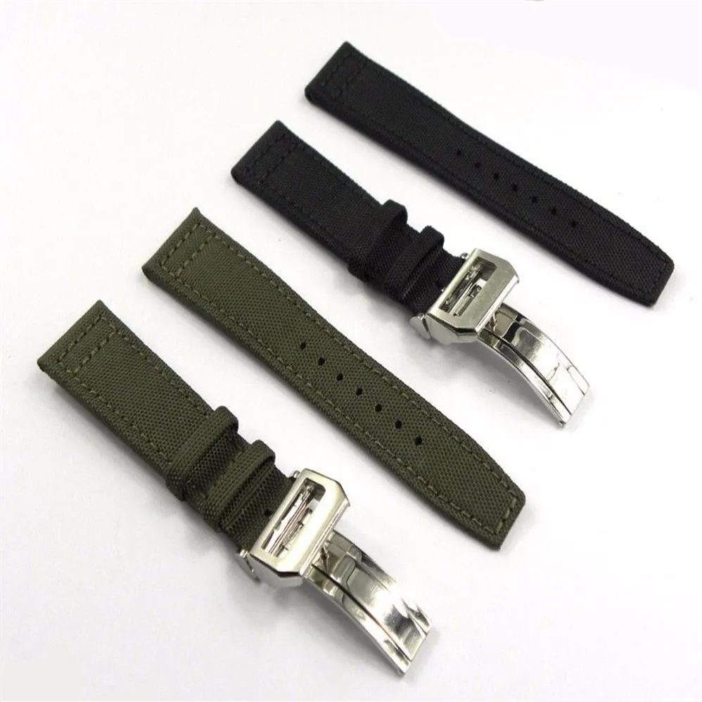 20 21 22mmGreen Black Nylon Fabric Leather Band Wrist Watch Band Strap Belt 316L Stainless Steel Buckle Deployment Clasp244v