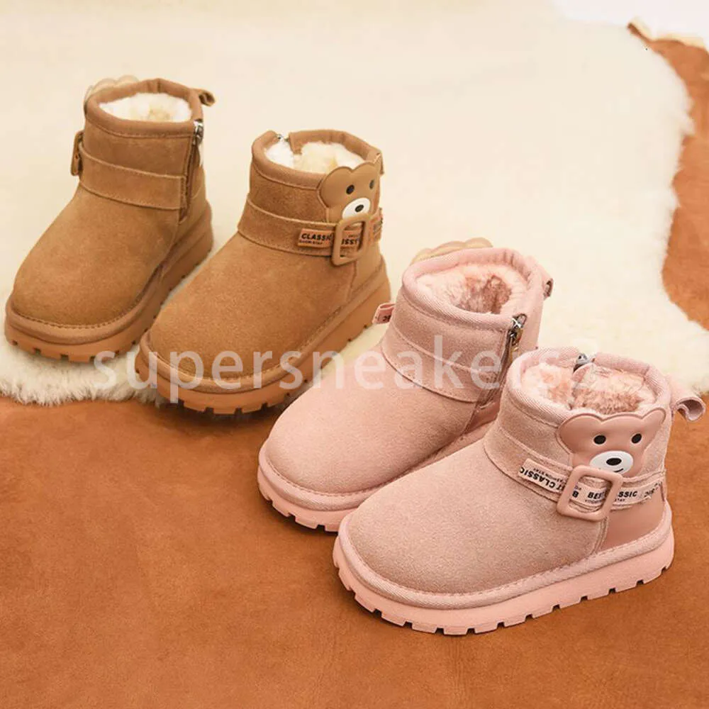 Bota genuína criança 2023 couro neve meninas de pelúcia curto novos sapatos infantis, botas de algodão quente para meninos, botas de inverno