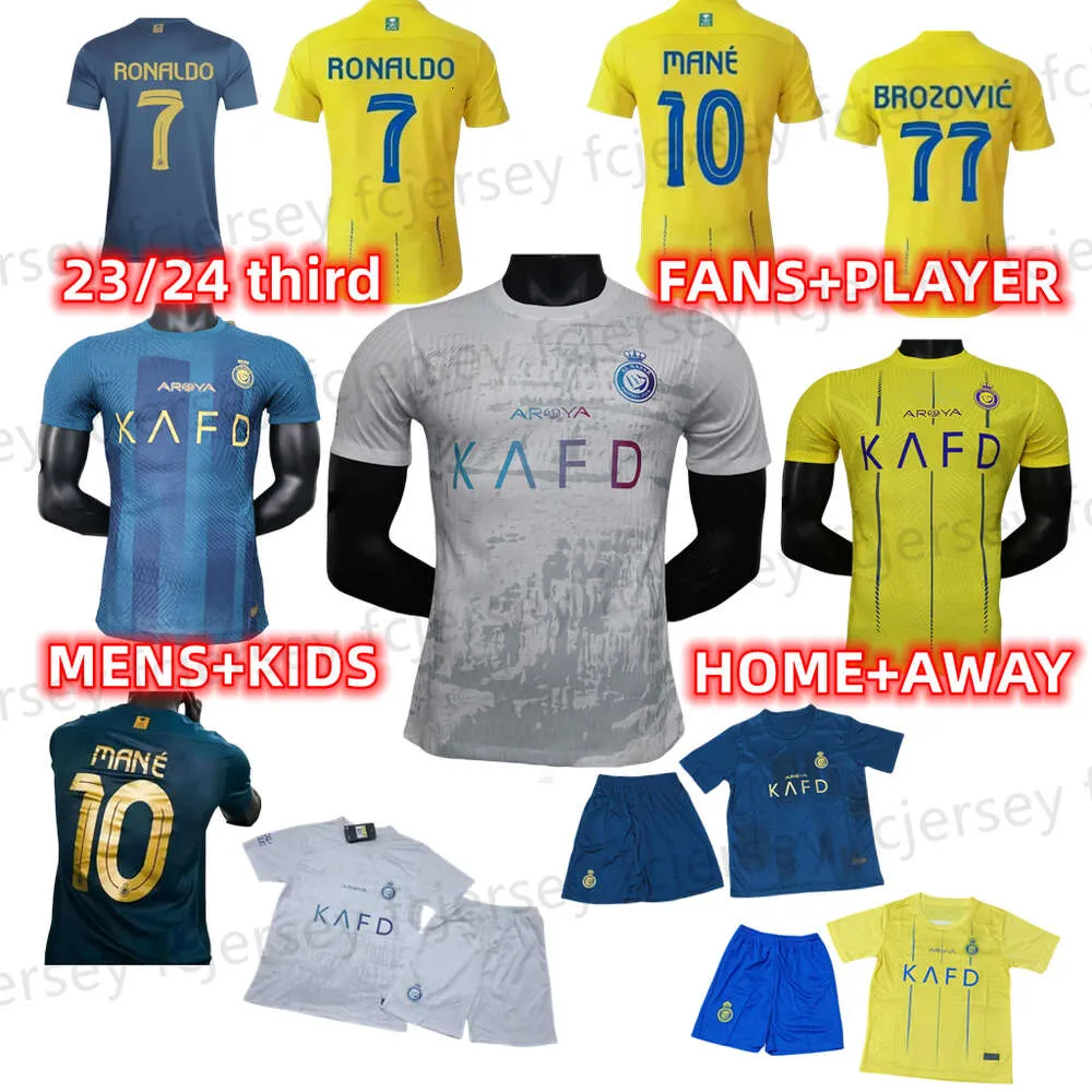 23 24 Maillots de football Al Nassr Ronaldo hommes Maillot de football troisième Gonzalo Martinez Konan Vincent Al-Nassr FC CR7 FANS Player Version Kit Enfants