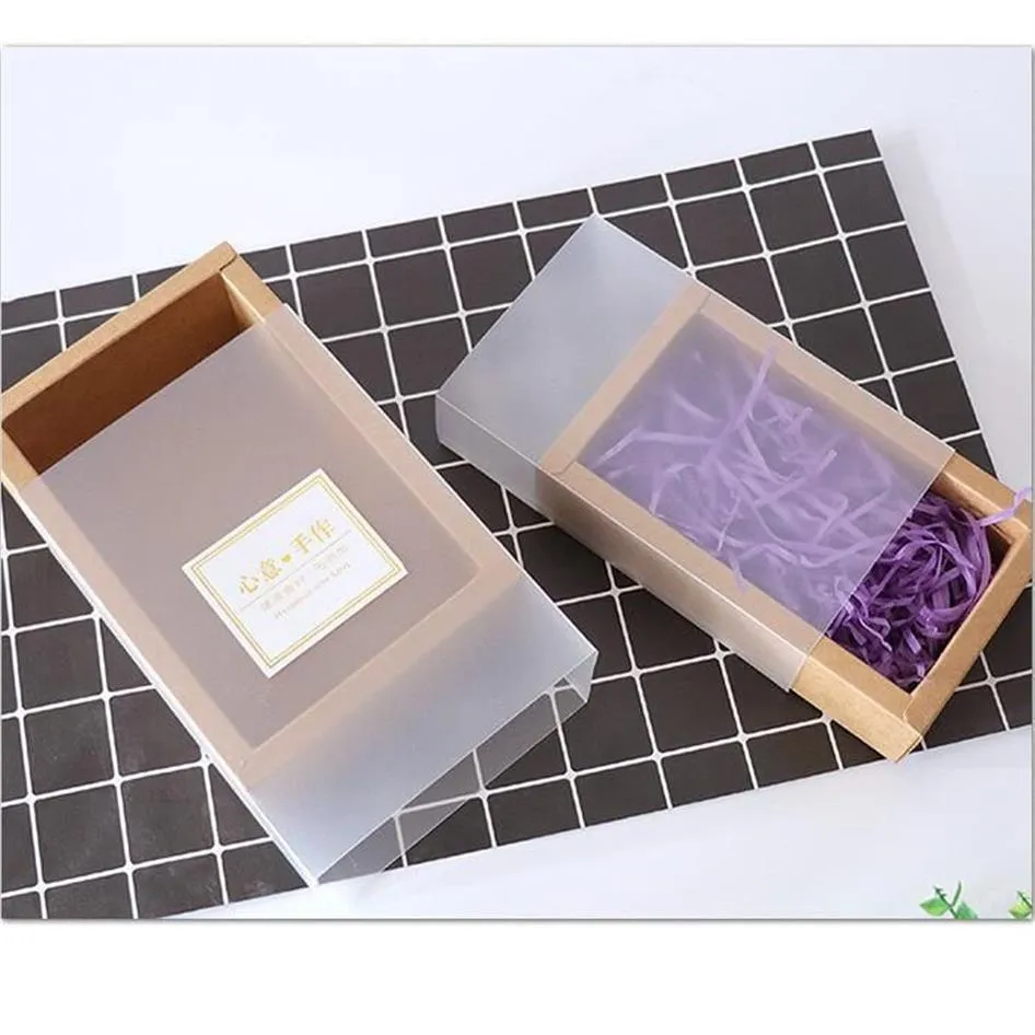 Present Wrap Hela 20st Frosted PVC Cover Kraft Paper Drawer Boxes Diy Box For Wedding Party Packaging280T