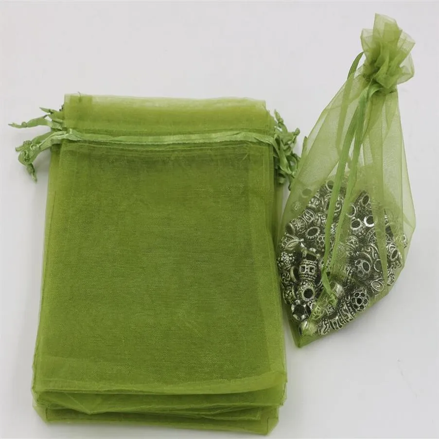 100 pièces armée vert Organza bijoux cadeau pochette sacs pour faveurs de mariage perles bijoux 7x9 cm 9X11 cm 13x18 cm Etc 365232h