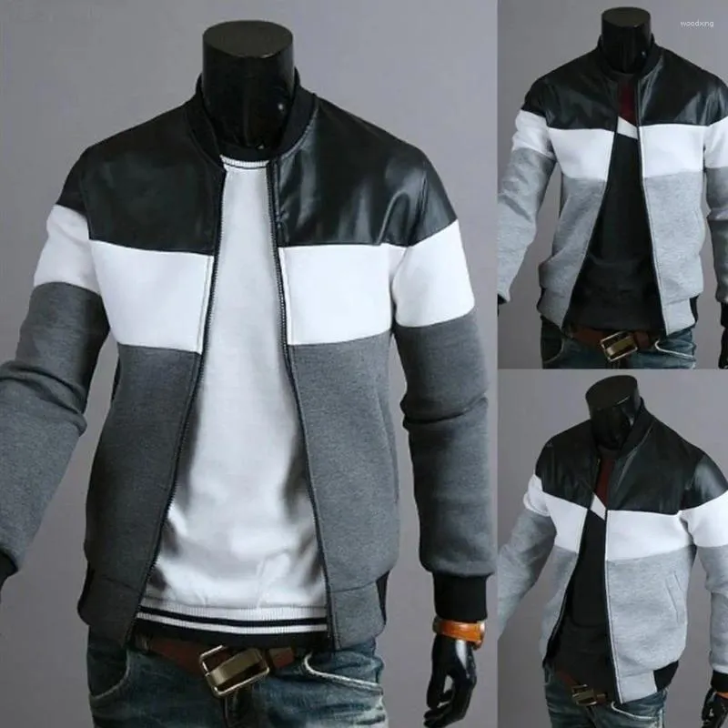 Men's Jackets Casual Men Coat Ribbed Design Comfortable Grey/Dark Grey Stand-up Collar Three-color Contrast Autumn