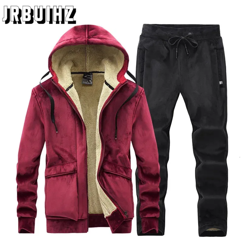 Mens Tracksuits Tracksuit Men Warm Winter Velvet Thick Two Pieces Set Fleece Track Suit JacketPants Size 7XL 8XL 231212