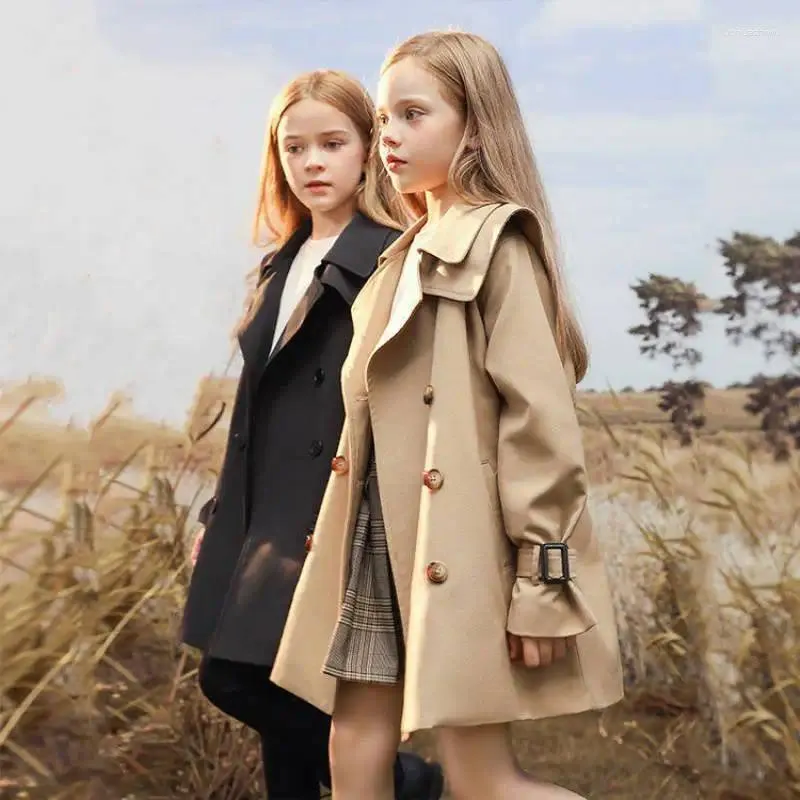 Giubbotti 2023 Primavera Autunno Ragazze Giacca a vento di media lunghezza stile britannico Cappotto antivento casual per bambini di 4-14 anni