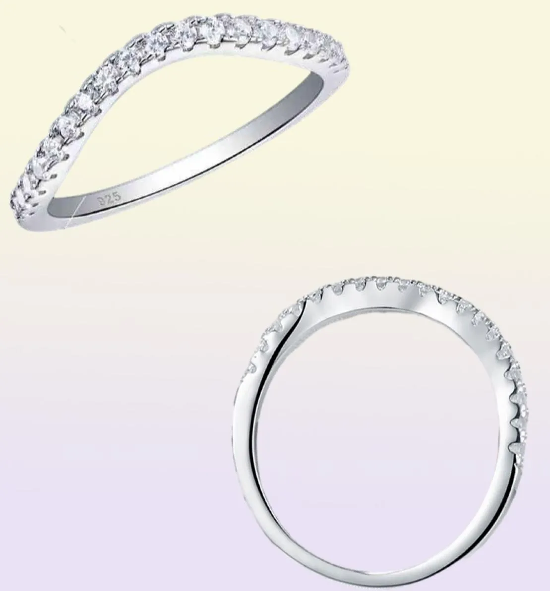 SHE 925 STERLING Gümüş İstiflenebilir Alyans Nişan Bandı Kadınlar Eğrisi Dalga Tasarımı AAAA Zircon Jewelry2873335