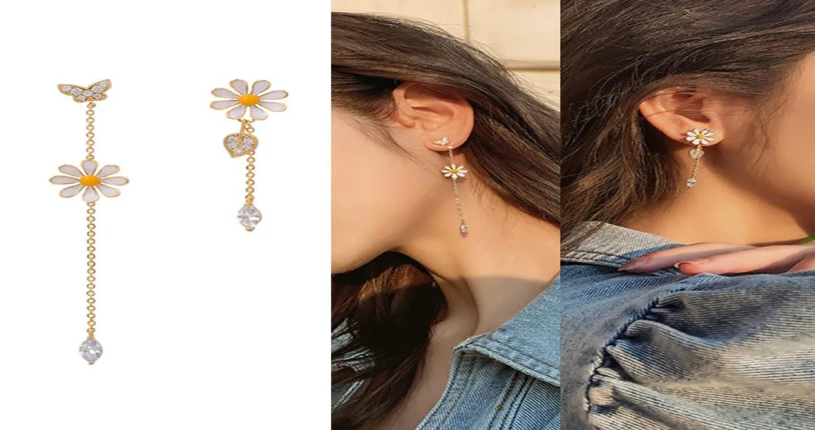 Kvinnor Tassel Flower örhänge Små tusensköna örhängen Rhinestones Farterfly Earring Shape Female Ear Jewel Fashion Earrings8419047