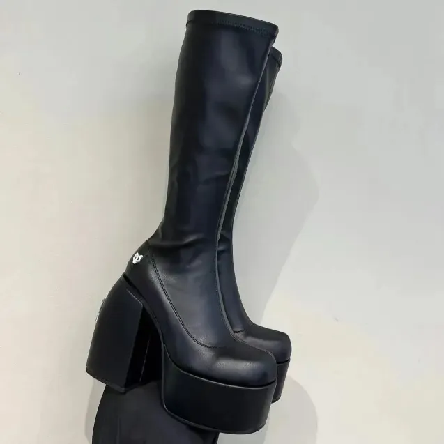 Nagie Wolfe Spice czarne stretch buty designerskie cukier rozciągają kobiety skórzane obwód buta kolanowy wyściółka na platformie wysokiej obcasy rozmiar 35-41